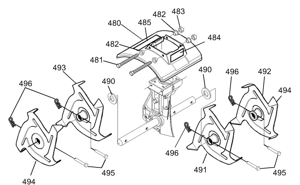 Tine And Shield Assembly Diagram and Parts List for 11052X4D 2003 Briggs and Stratton Cultivator